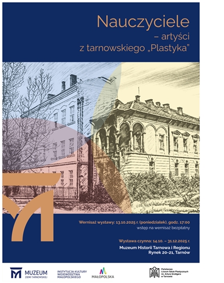 plakat wystawy przedstawiający budynek Zespołu Szkół Plastycznych w Tarnowie