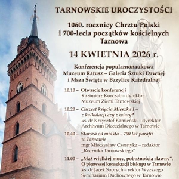 fragment plakatu ze zdjęciem wieży katedry w Tarnowie