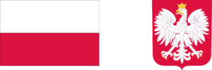 po lewej flaga Polski po prawej godło Polski