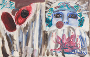 Obrazy Joanny Srebro przeznaczony do sprzedaży na aukcji. 2 prace zestawione ze sobą. Możliwe że tworzą parę.