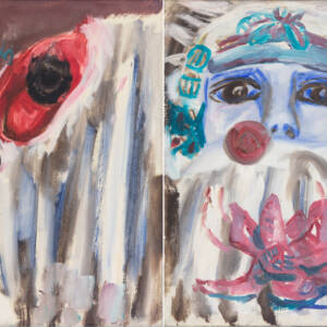 Obrazy Joanny Srebro przeznaczony do sprzedaży na aukcji. 2 prace zestawione ze sobą. Możliwe że tworzą parę.